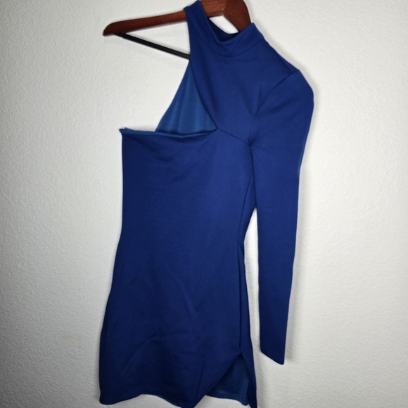 h:ours Crawley Mini Navy Dress Size XS Asymmetric Mini‎ One Sleeve Cocktail Mini - Picture 4 of 10